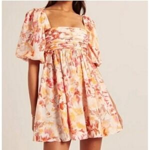 Abercrombie & Fitch Emerson Puff Sleeve Mini Dress XXLT Tall Floral Smocked